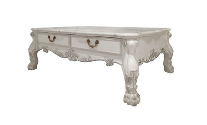 57" Bone Wood Coffee Table With Two Drawers