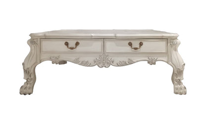 57" Bone Wood Coffee Table With Two Drawers