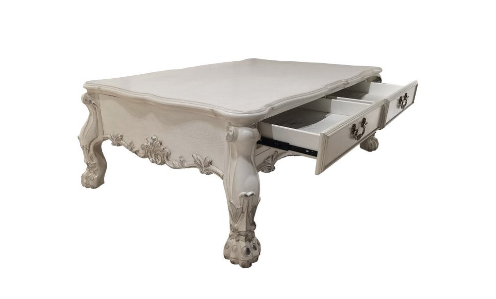 57" Bone Wood Coffee Table With Two Drawers