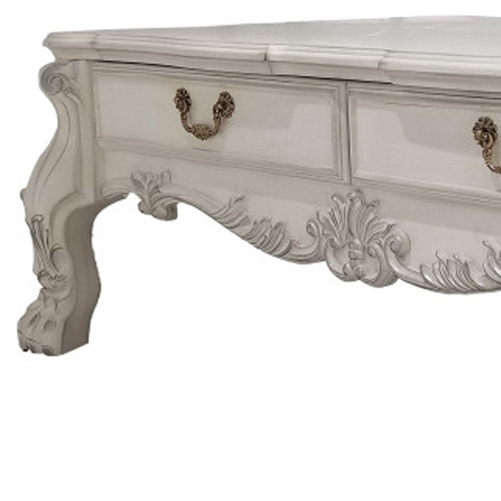 57" Bone Wood Coffee Table With Two Drawers