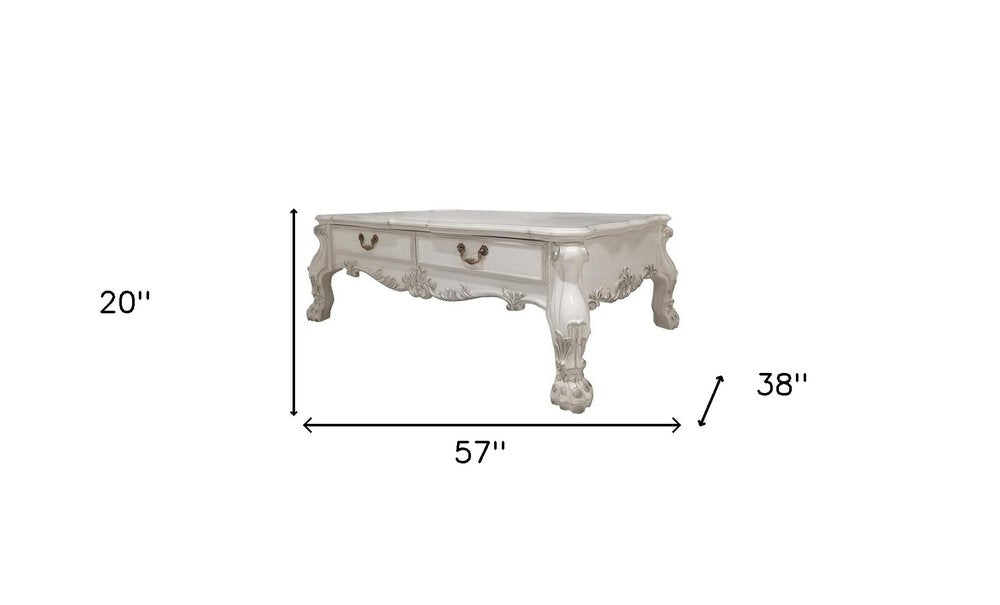 57" Bone Wood Coffee Table With Two Drawers