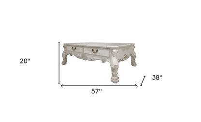 57" Bone Wood Coffee Table With Two Drawers