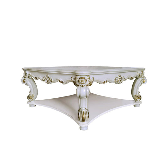 58" Ivory and Gold Wood Square Coffee Table With Shelf - Fluent Trends Coffee Tables
