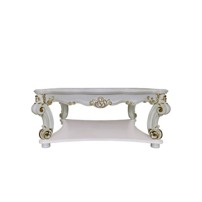 58" Ivory and Gold Wood Square Coffee Table With Shelf