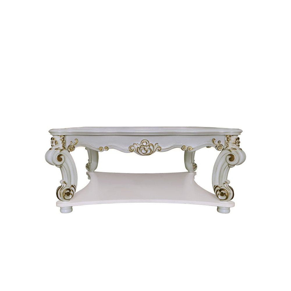 58" Ivory and Gold Wood Square Coffee Table With Shelf - Fluent Trends Coffee Tables
