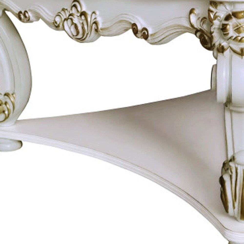 58" Ivory and Gold Wood Square Coffee Table With Shelf - Fluent Trends Coffee Tables