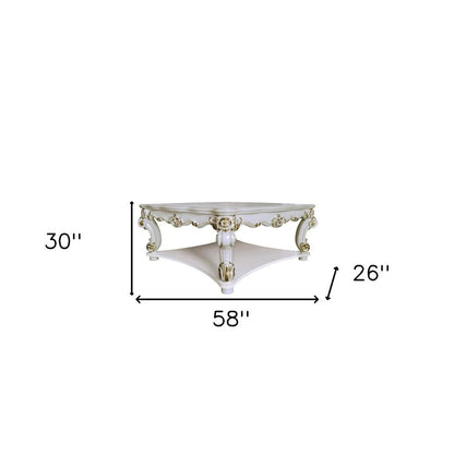 58" Ivory and Gold Wood Square Coffee Table With Shelf
