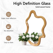 Irregular Wall Mirror with Natural Wood Frame - 33.46" x 22.24" - Fluent Trends