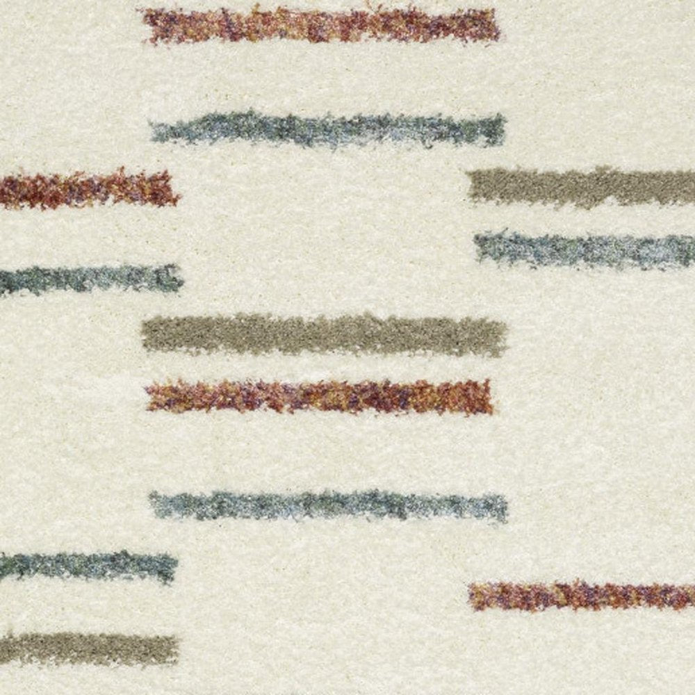 Ivory Striped Shag Rug with Fringe | Multiple Sizes