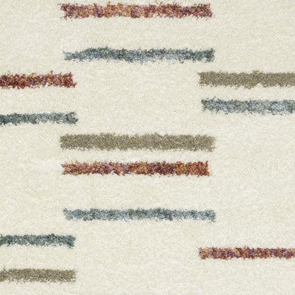 Ivory Striped Shag Rug with Fringe | Multiple Sizes