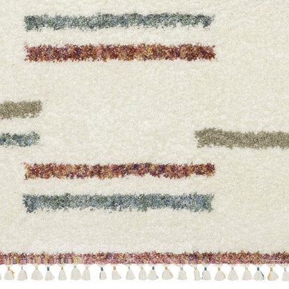 Ivory Striped Shag Rug with Fringe | Multiple Sizes