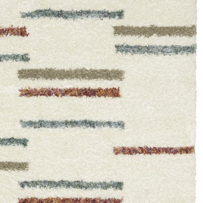 Ivory Striped Shag Rug with Fringe | Multiple Sizes