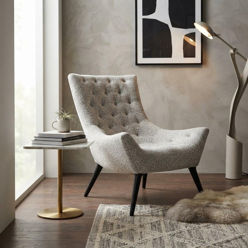 Gray Tufted Boucle Lounge Chair 32"