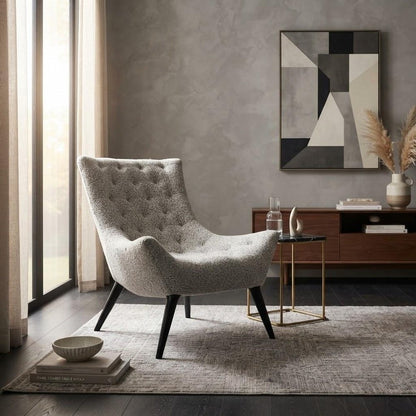 Gray Tufted Boucle Lounge Chair 32"