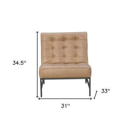 31" Cream And Black Genuine Leather Tufted Slipper Chair HomeRoots