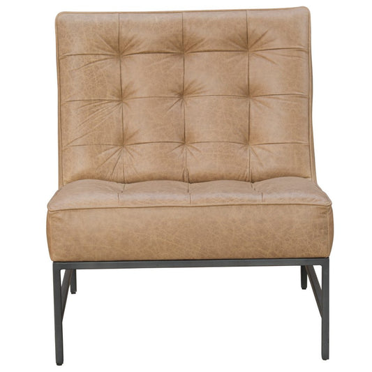 31" Cream And Black Genuine Leather Tufted Slipper Chair HomeRoots