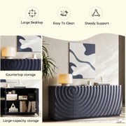 Navy Blue Buffet Cabinet - Modern Sideboard with 3D Water Ripple Texture, Soft Close Doors, 59" Wide Storage for Dining Room, Living Area, Entryway - Fluent Trends