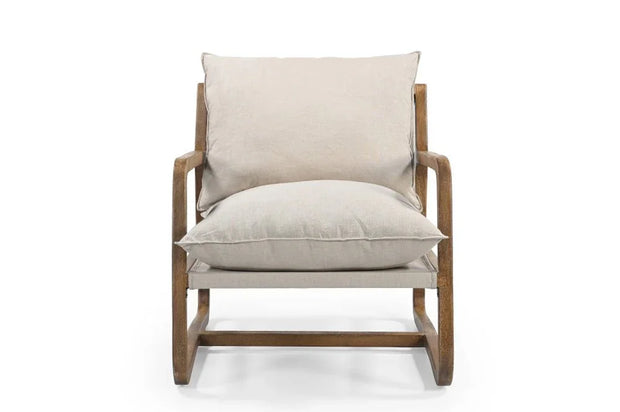 30" Beige And Natural Linen Arm Chair - Fluent Trends