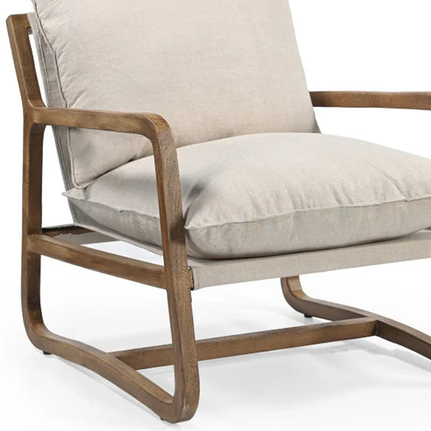 30" Beige And Natural Linen Arm Chair - Fluent Trends