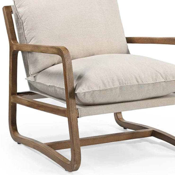 30" Beige And Natural Linen Arm Chair - Fluent Trends
