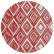 8' Red And Ivory Round Geometric Washable Indoor Outdoor Area Rug - Fluent Trends Outdoor Rugs