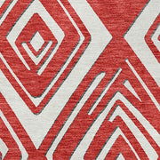 8' Red And Ivory Round Geometric Washable Indoor Outdoor Area Rug - Fluent Trends Outdoor Rugs