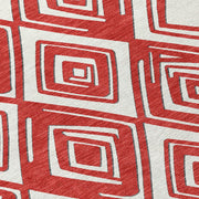 8' Red And Ivory Round Geometric Washable Indoor Outdoor Area Rug - Fluent Trends Outdoor Rugs