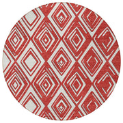 8' Red And Ivory Round Geometric Washable Indoor Outdoor Area Rug - Fluent Trends Outdoor Rugs