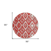 8' Red And Ivory Round Geometric Washable Indoor Outdoor Area Rug - Fluent Trends Outdoor Rugs