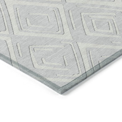 8' Silver And Ivory Round Geometric Washable Indoor Outdoor Area Rug HomeRoots