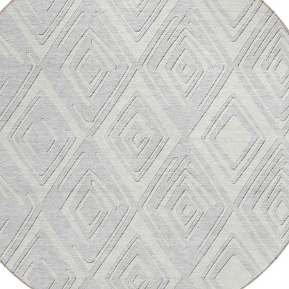 8' Silver And Ivory Round Geometric Washable Indoor Outdoor Area Rug HomeRoots