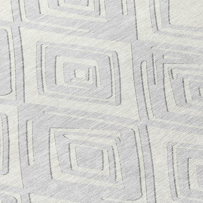 8' Silver And Ivory Round Geometric Washable Indoor Outdoor Area Rug HomeRoots