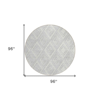 8' Silver And Ivory Round Geometric Washable Indoor Outdoor Area Rug HomeRoots