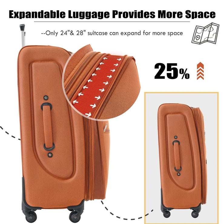 Orange Softside Expandable 3-Piece Luggage Set with Duffel Bag, Spinner Suitcases & TSA Lock - Fluent Trends