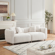 89" 3-Seater Sofa Couch - Off White Cotton Linen with Metal Legs & 4 Pillows - Fluent Trends