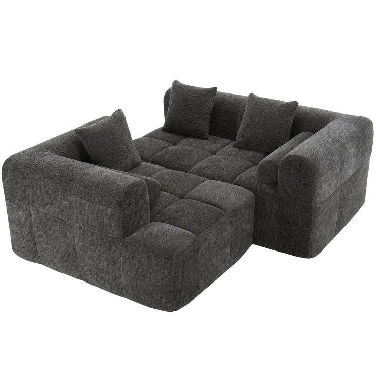 Modern Grey Modular Sectional Sofa with Deep Seating and Side Pockets in Chenille Fabric - Fluent Trends