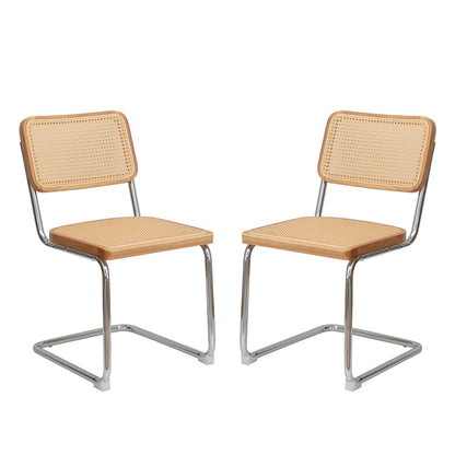 Modern-Mid Century Dining-Kitchen Chairs |Set of 2 | Velvet Rattan | Chrome Legs - Fluent Trends