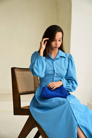 Cali Top Handle Knit Clutch in Indigo - Fluent Trends