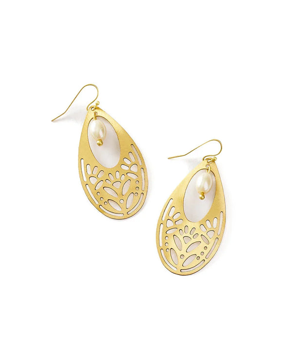 Adhya Teardrop Pearl Earrings - Gold Cutout - Fluent Trends