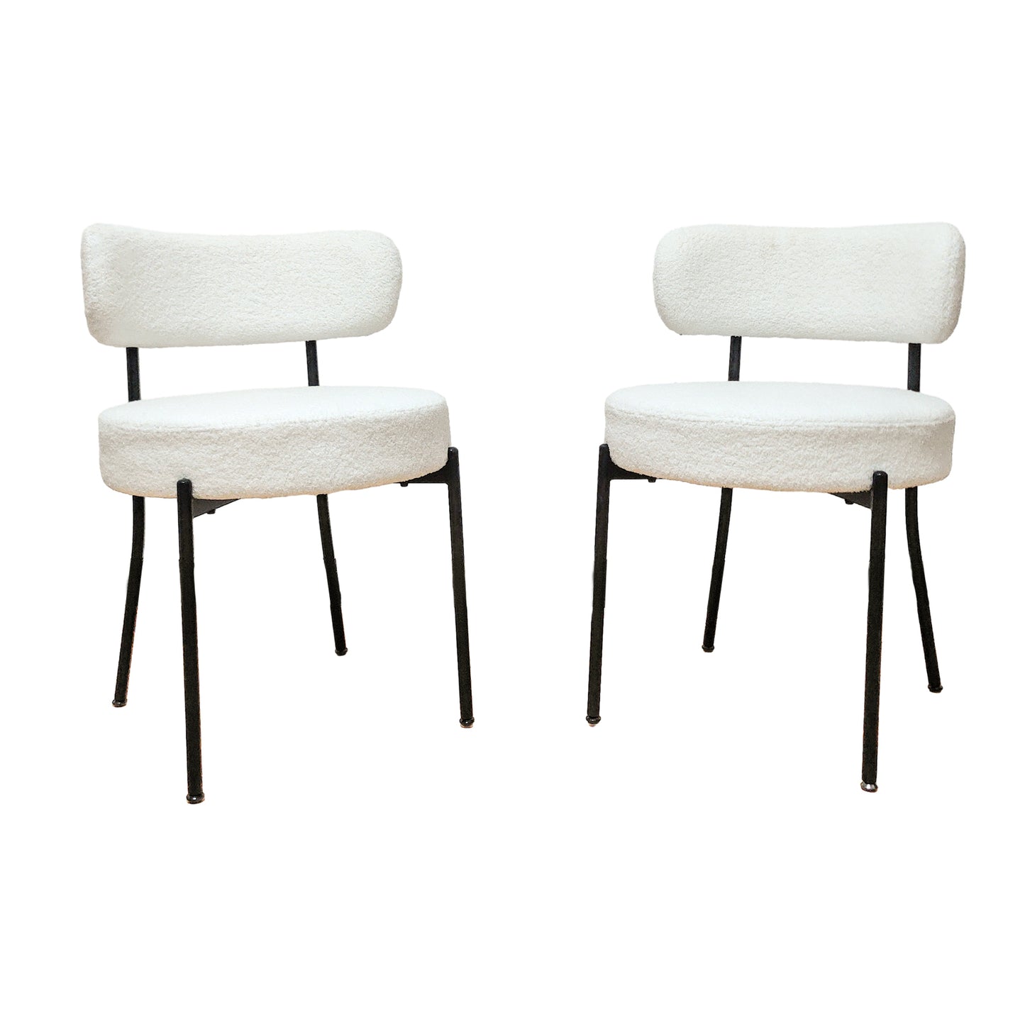 Mid-Century Modern White Dining Chair Curved Backrest Set of 2 ~ Black Metal Legs