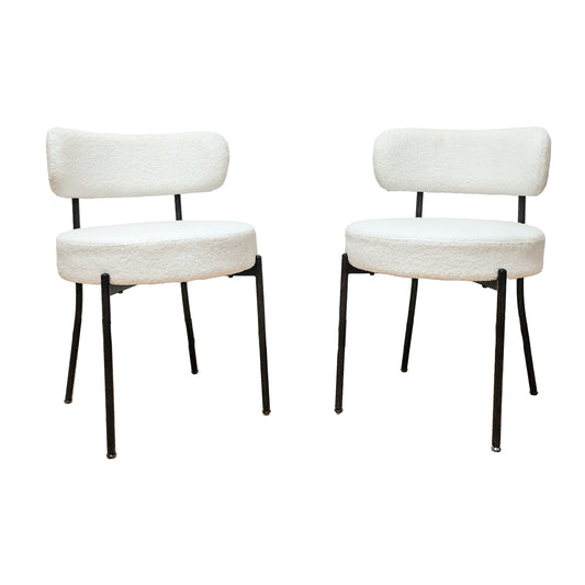 Mid-Century Modern White Dining Chair Curved Backrest Set of 2 ~ Black Metal Legs