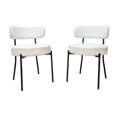 Mid-Century Modern White Dining Chair Curved Backrest Set of 2 ~ Black Metal Legs - Fluent Trends Dining Chairs