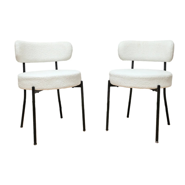 Mid-Century Modern White Dining Chair Curved Backrest Set of 2 ~ Black Metal Legs - Fluent Trends Dining Chairs