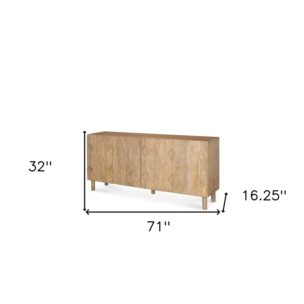 71" Solid Wood Geometric Sideboard Cabinet