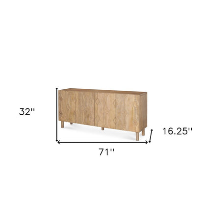 71" Solid Wood Geometric Sideboard Cabinet