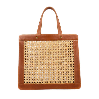 Classic Rattan and Leather Shoulder Tote - Fluent Trends