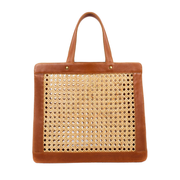 Classic Rattan and Leather Shoulder Tote - Fluent Trends