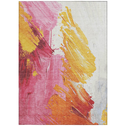 5'x8' Blush Gold Orange Abstract Washable Indoor Outdoor Area Rug - Fluent Trends