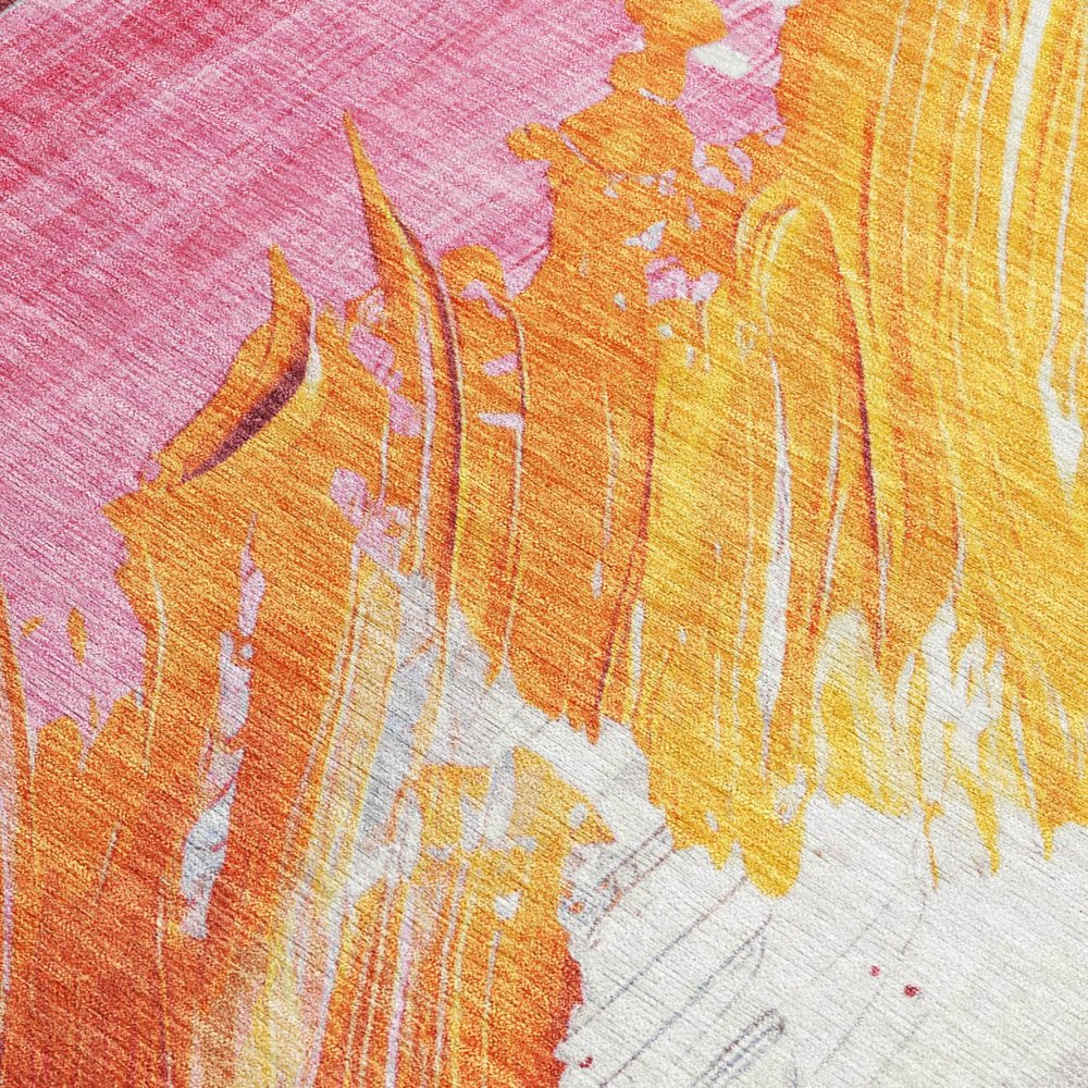 5'x8' Blush Gold Orange Abstract Washable Indoor Outdoor Area Rug