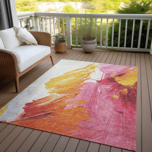 5'x8' Blush Gold Orange Abstract Washable Indoor Outdoor Area Rug